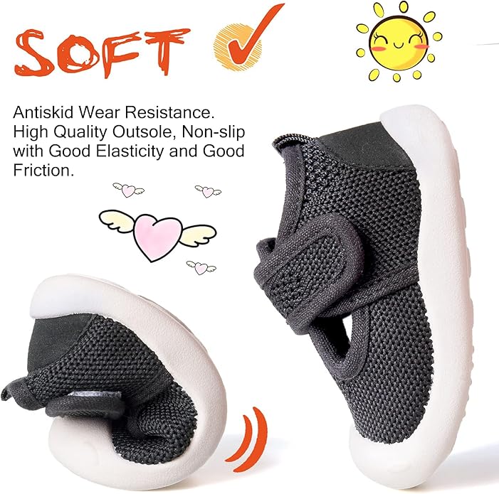 Baby First-Walking Shoes 1-4 Years Kid Shoes Trainers Toddler Infant Boys Girls Soft Sole Non Slip Cotton Canvas Mesh Breathable Lightweight TPR Material Slip-on Sneakers Outdoor