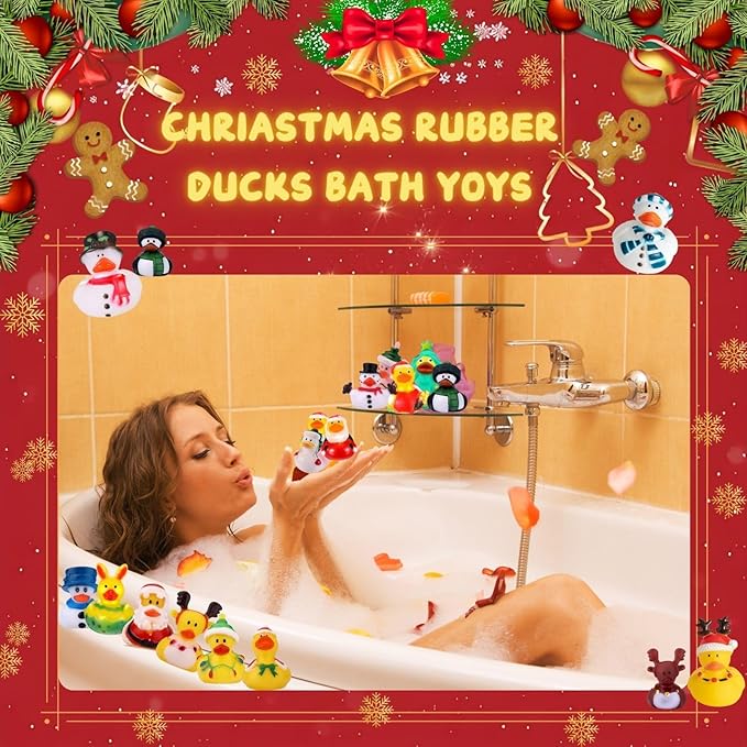 52 Pack Christmas Rubber Duck in Bulk Gift for Kids Christmas Floater Ducks for Ducking Party Supplies Baby Showers Assortment Bathtub Toy