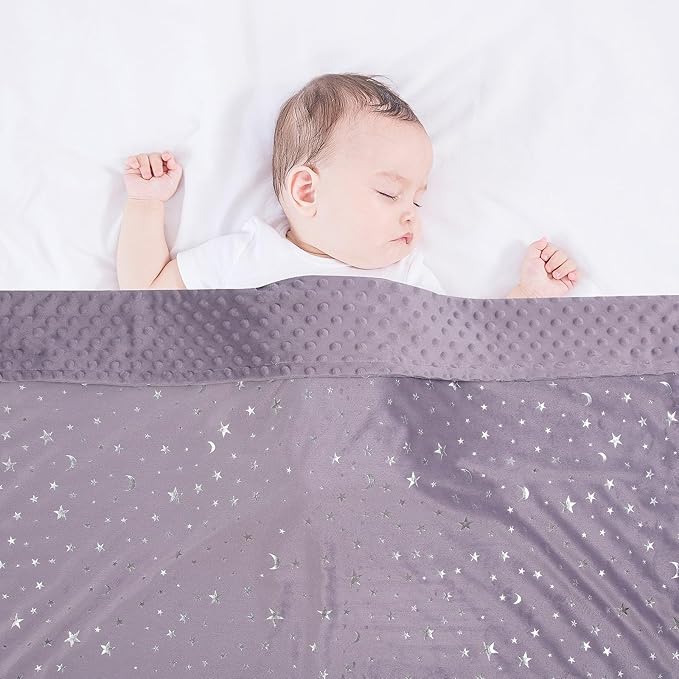 Baby Blanket for Boys Girls Soft Minky with Double Layer Dotted Backing, Star and Moon Printed 30 x 40 Inch Receiving Blanket (Violet)