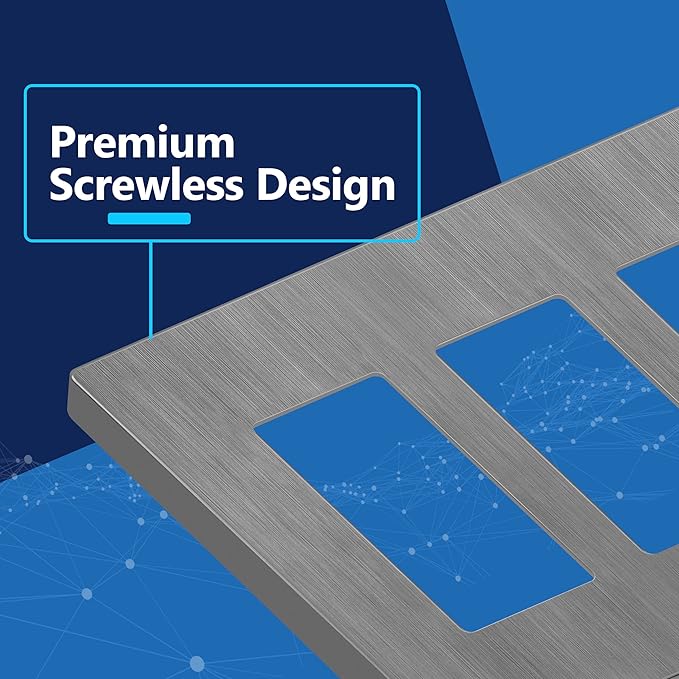 LIDER Brushed Finish Decorator Switch Cover, Screwless Wall Plate, Mid-Size 3-Gang 4.88" x 6.77", Unbreakable Polycarbonate Thermoplastic, UL Listed, LSWP-33M-BGY, Brushed Gray