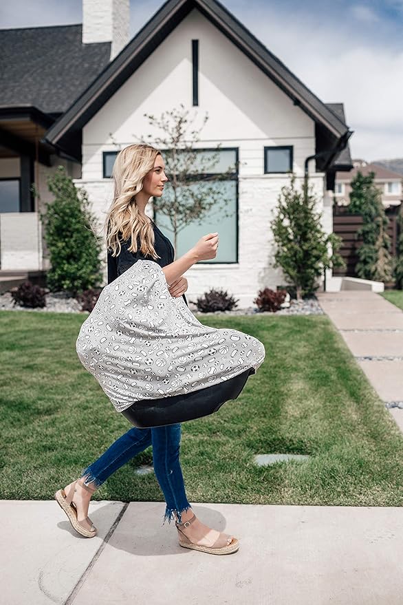 Baby Car Seat Cover Canopy and Nursing Cover Multi-Use Stretchy 5 in 1 Gift Champ by Copper Pearl