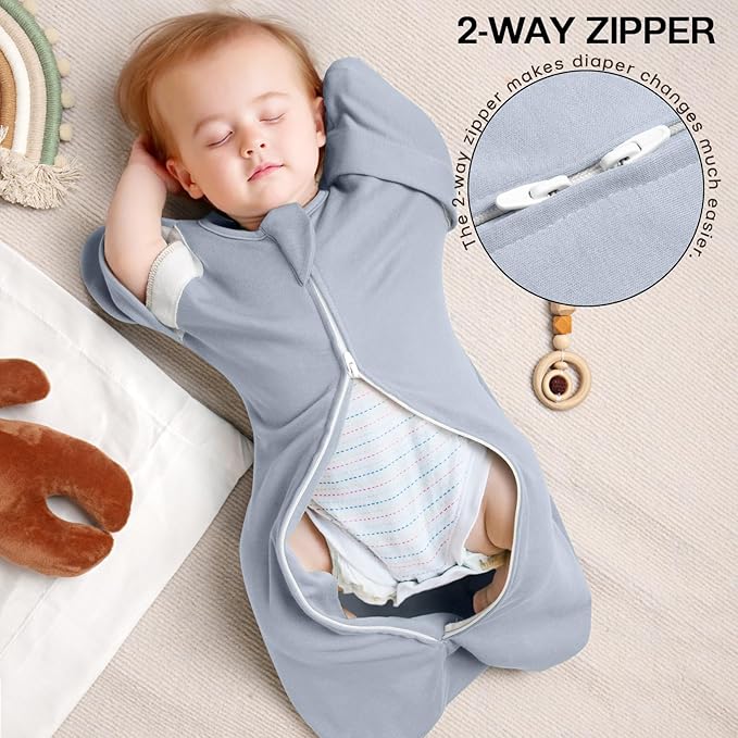 MEXXI Swaddle Baby Sleep Sack With Arms Up, 2 Pack Baby Transitional Swaddle with Double Zipper,0.5 TOG