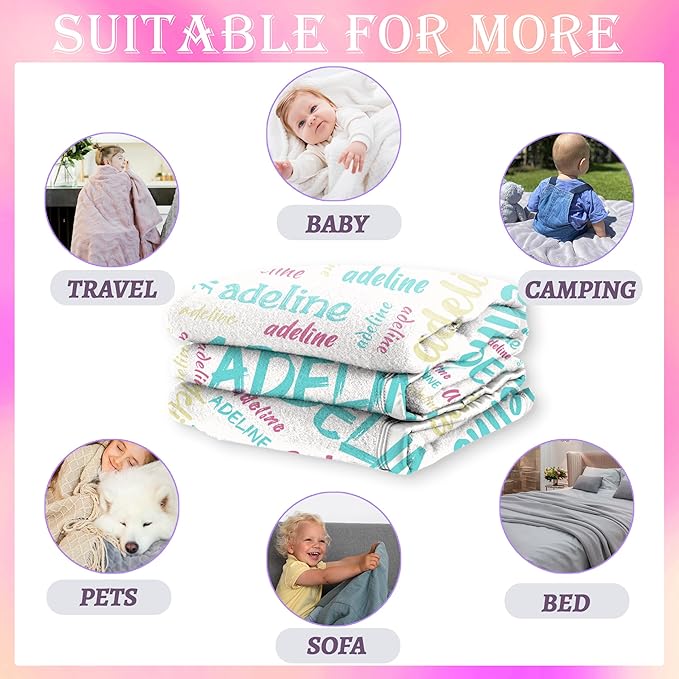 Anti Pilling Name Blanket, Personalized Blankets for Kids, Custom Throw Blanket with Name for Adult, Customized Baby Name Blanket, Personalized Baby Gifts for Birthday Christmas Valentines Day