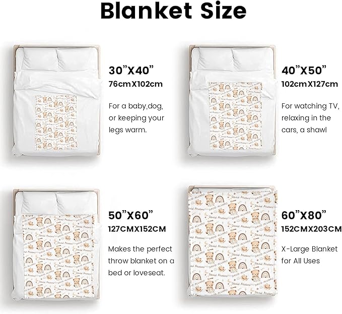 Ship Next Day, Personalized Baby Blanket for Boys Girls - Printed in USA, Custom Name Toddler Blanket with Sleep Bear Pattern, Perfect Newborn Gift
