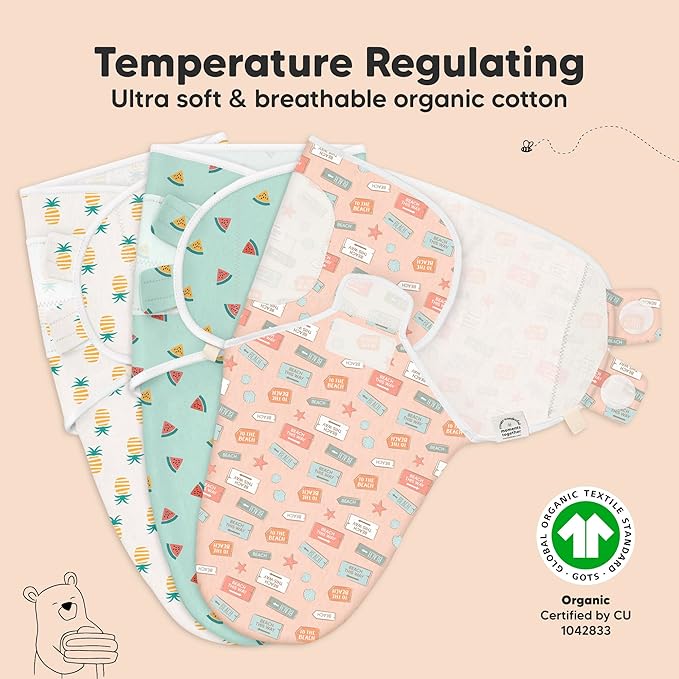 KeaBabies 3-Pack Organic Baby Swaddle Sleep Sacks - Swaddles for Newborns, Infant 0-3 Months, Baby Girls, Boys, Soft & Snug Newborn Sleep Sack, Nursery Swaddling Blankets (Beach Day)