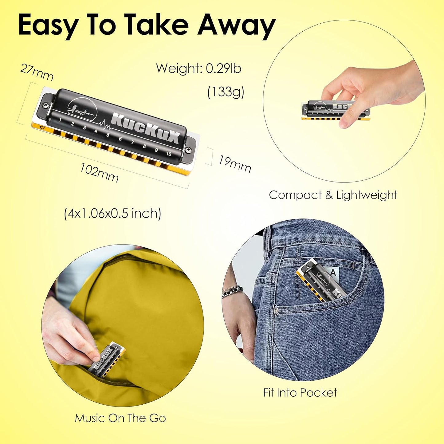 Diatonic Harmonica of C Key,Blues Mouth Organ 10 Holes 20 Tones, Reed of Phosphor Bronze, ABS Combo, Easy-Clean Cover,10 Holes Blues Harp for Adult, Beginner