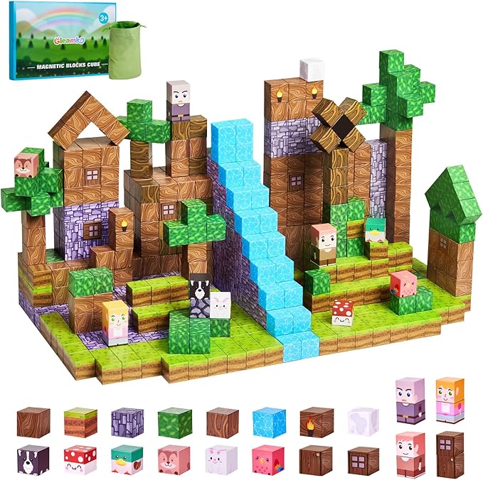 126PCS Magnetic Building Blocks: Forest Castle Magnetic Blocks Building Toys, Toddler Magnet Toys STEM Building Game Sensory Gift for Kids Ages 3 4 5 6 7 8 9+ Boys Girls Birthday Gifts