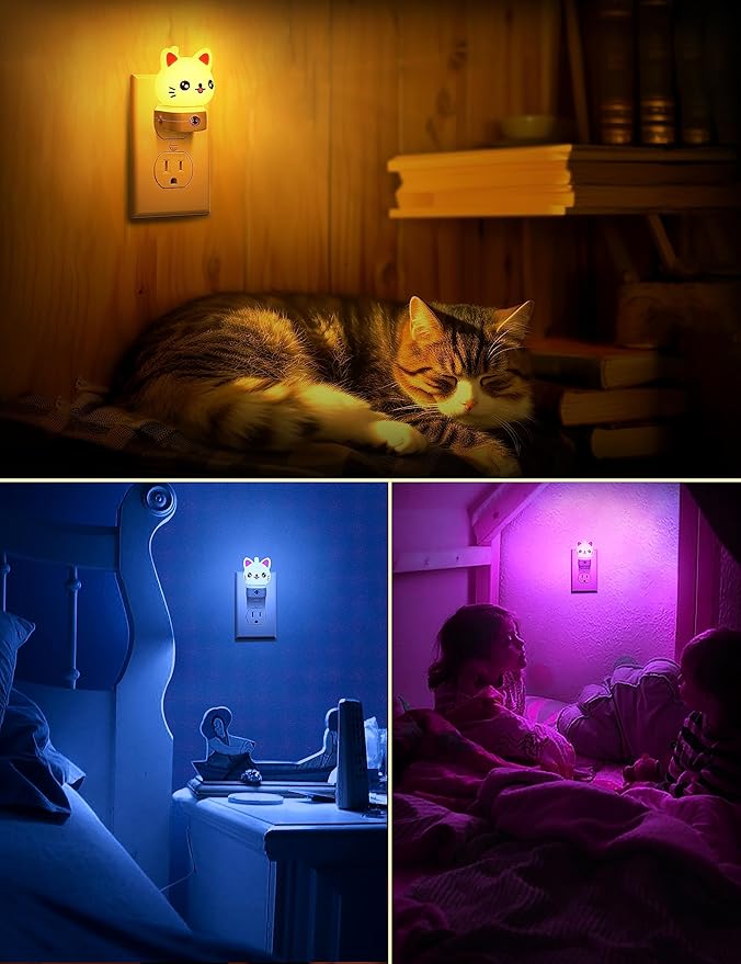 DORESshop Cat Night Lights Plug Into Wall, Cute Night Light for Kids, 8-Color RGB LED Night Light with Dusk to Dawn Sensor, Nightlight for Kids Room, Bathroom, Bedroom Décor, Children Gift