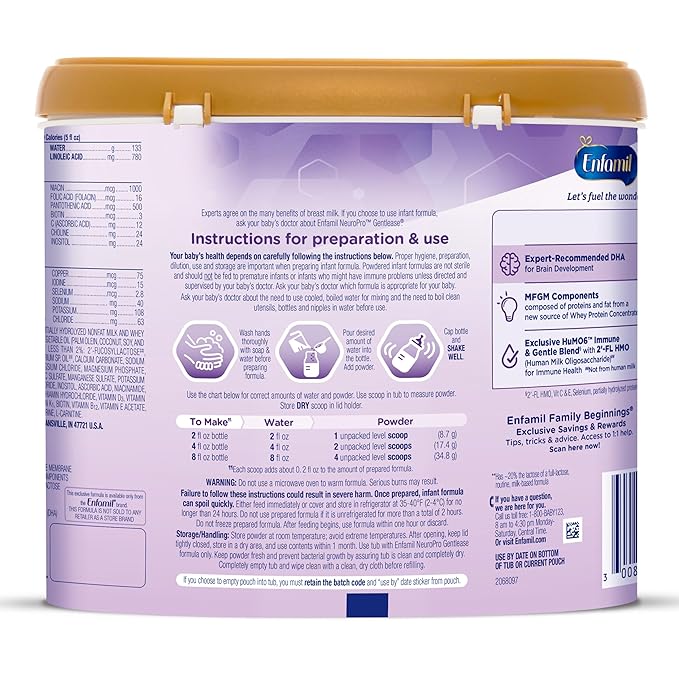 Enfamil NeuroPro Gentlease for easing Fussiness, Crying, Gas, Spit-up in 24 Hrs, Smaller Proteins for Easy Digestion, Brain Supporting DHA, HuMO6* Immune Blend, Baby Formula, 19.5 Oz