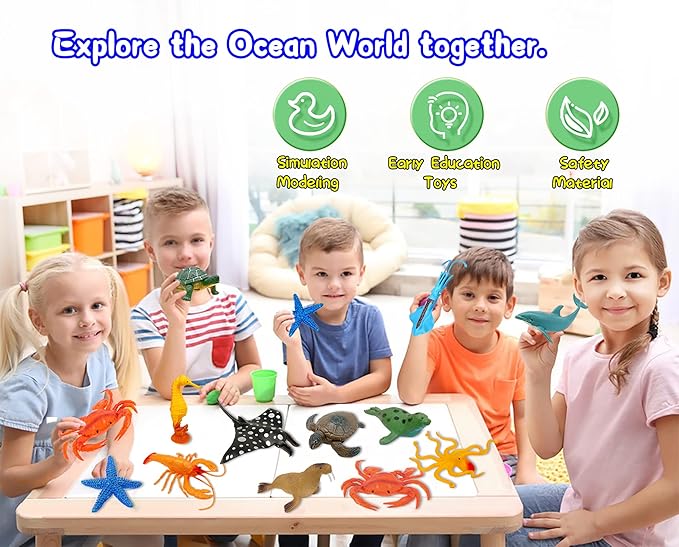 Ocean Sea Animal Figures, 12 Pack Realistic Soft Plastic Bath Toys for Toddlers, Kids, Boys, and Girls