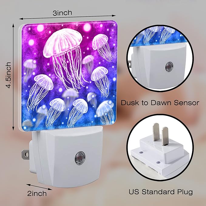 Magic Fantasy Jellyfish Night Light, Glow Jellyfish Marine Life Dusk to Dawn Night Light Plug in, 0.5W Energy Saving Sleep Friendly NightLight for Kids Boys Girls Home Decor