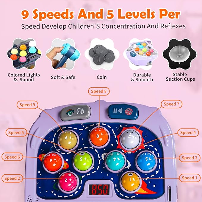 Whack a Mole Game, Toys for 3 4 5 6+ Year Old Girls Boys, Whack a Game for Kids, Gifts for 3-12 Year Old Girls Boys, Interactive Educational Toys with Double Hammers Sound and Light