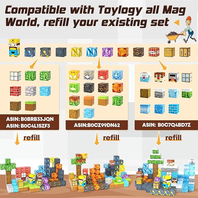 Magnetic Blocks-Build Mine Magnet World Pickaxe Edition Mine Pickaxe Caverns Kids Games Toddler Toys Magnetic Tiles for Boys & Girls Age 3-4 4-5 6-8, Sensory Outdoor Toys for Kids for 3+