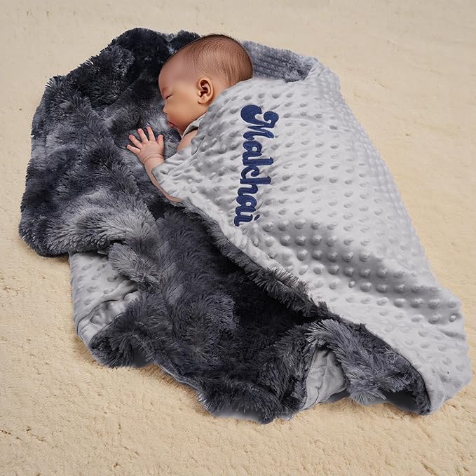 Personalized Baby Blanket Customized Baby Blanket with Name, Custom Embroidered Blanket for Boys & Girls, Soft Minky dot Keepsake Newborn Swaddle, Personalized Baby Gifts for Baby Showers (Baby)