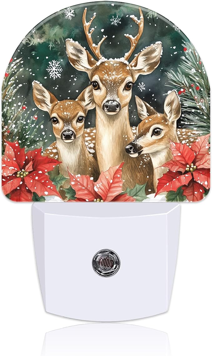 Night Light for Kids Girls Boys, Christmas Elk Flowers LED Night Light Plug into Wall with Dusk to Dawn Sensor for Room Decor, Hallway, Kitchen, Bathroom, Nursery, Stairs