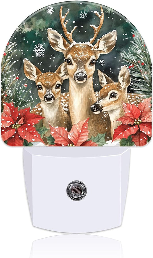 Night Light for Kids Girls Boys, Christmas Elk Flowers LED Night Light Plug into Wall with Dusk to Dawn Sensor for Room Decor, Hallway, Kitchen, Bathroom, Nursery, Stairs