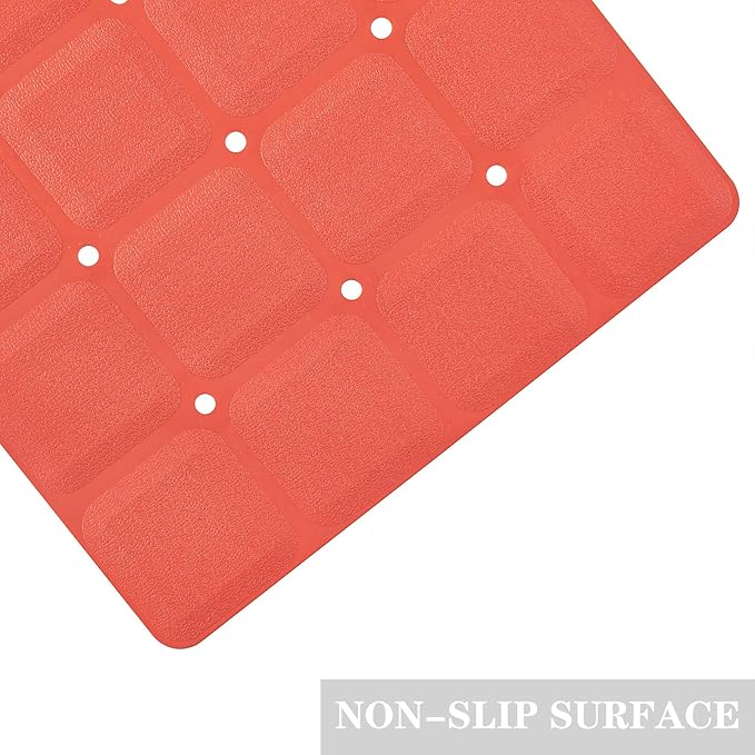 Foldable Non Slip Silicon Bath Mat Bathtub mat Shower mats no Suction Cups for Textured Tub and Reglazed Tub(Foldable-Red, 28-inch x 14-inch)