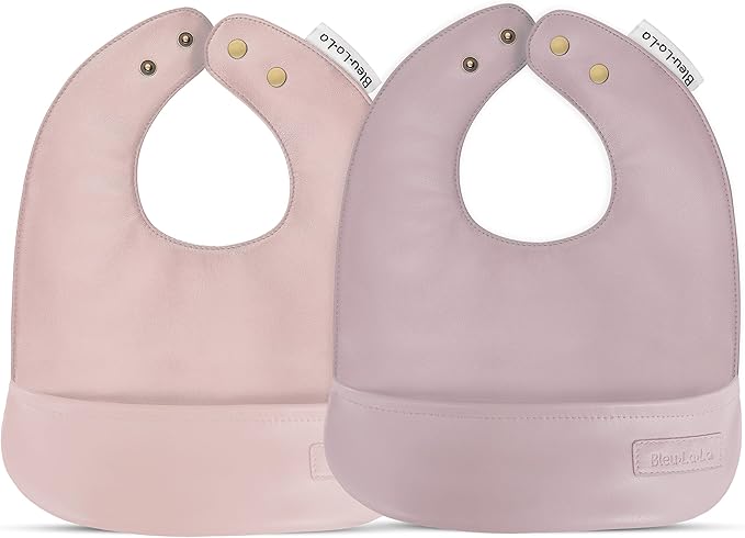 Vegan Leather Easy Clean Baby Bibs with Practical Pocket and Snaps - Great for Feeding and Teething Infants 0-12 Months