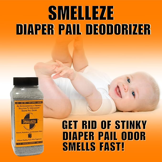 SMELLEZE Diaper Pail Deodorizer, Odor Eliminator for Diaper Pail, Baby Poop Deodorizer & Human Urine Odor Eliminator, Deodorizes Infant & Adult Diaper Pails - 2 lb. Granules