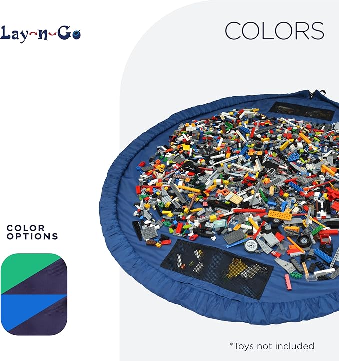 Lay-n-Go 2-in-1 Small Portable Drawstring Toys Storage Organizer and Play Mat for Room and Travel, Made for Kids and Toddlers with a Durable Patented Design