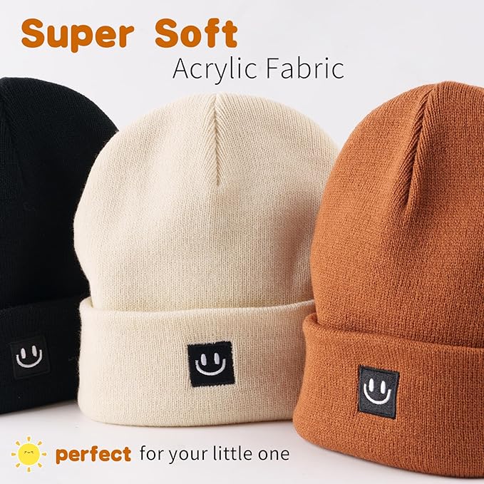 3 Packs Baby Beanie Cute Toddler Beanies Kids Winter Hat Boys Girls Warm Knit Hats Infant Beanie for 0-8 Years