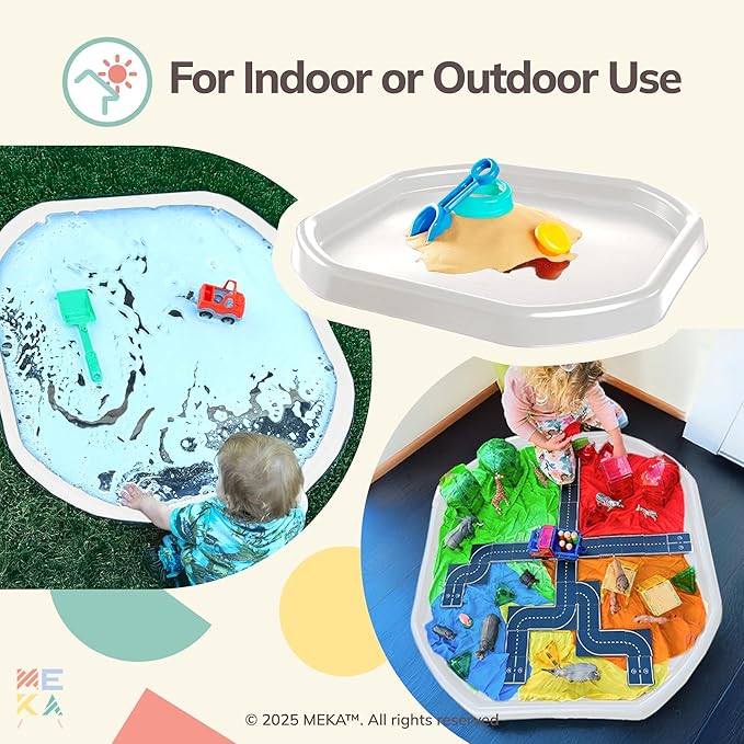 MEKA Tuff Tray with Solar Fountain, Sensory Water Play Tray for Kids, Outdoor Indoor Messy Play, STEM Activities, Classroom or Home Use ((White, Small 28" x 28"))