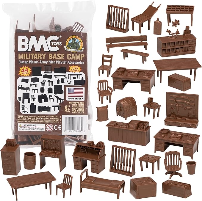 BMC Classic Marx Military Base Camp - 44pc Plastic Army Men Playset Accessories