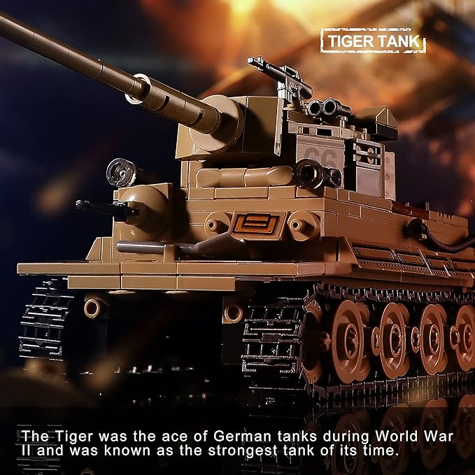 WW2 Army Tank Toys Building Kit Compatible with Lego, Create a German Tiger & an American M4 Sherman Models with 1184 Blocks, Great Military Toy Gifts for Boys, Kids Age 8-14