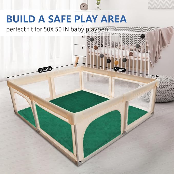 Baby Play Mat for Floor,1.3" Thick Elasti-Foam 50x50 Playpen Mats for Toddlers Infant Kids,Water-Repellent Soft Coral Velvet Tummy Time,Non Slip Crawling Rug,Tatami Mats(Dark Green)