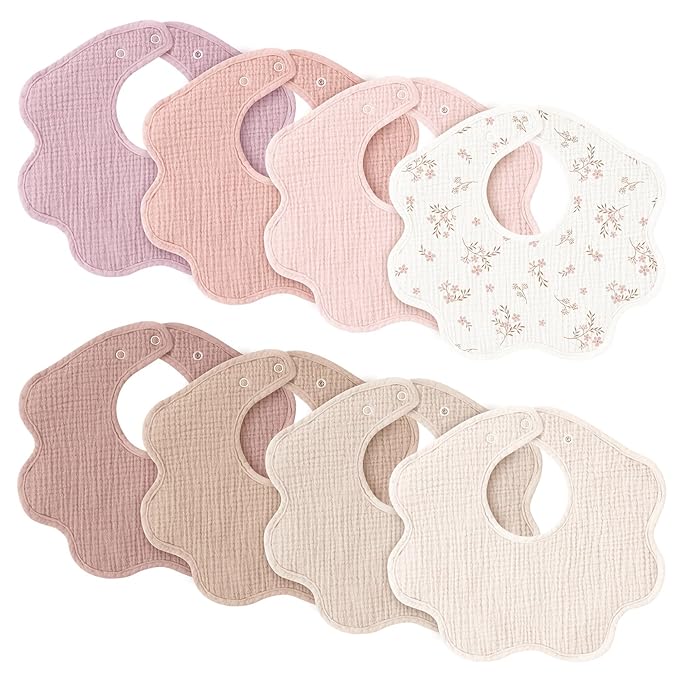 Konssy Muslin Baby Bibs 8 Pack, 100% Cotton Absorbent Bandana Drool Bibs for Teething and Drooling for Unisex Boys and Girls
