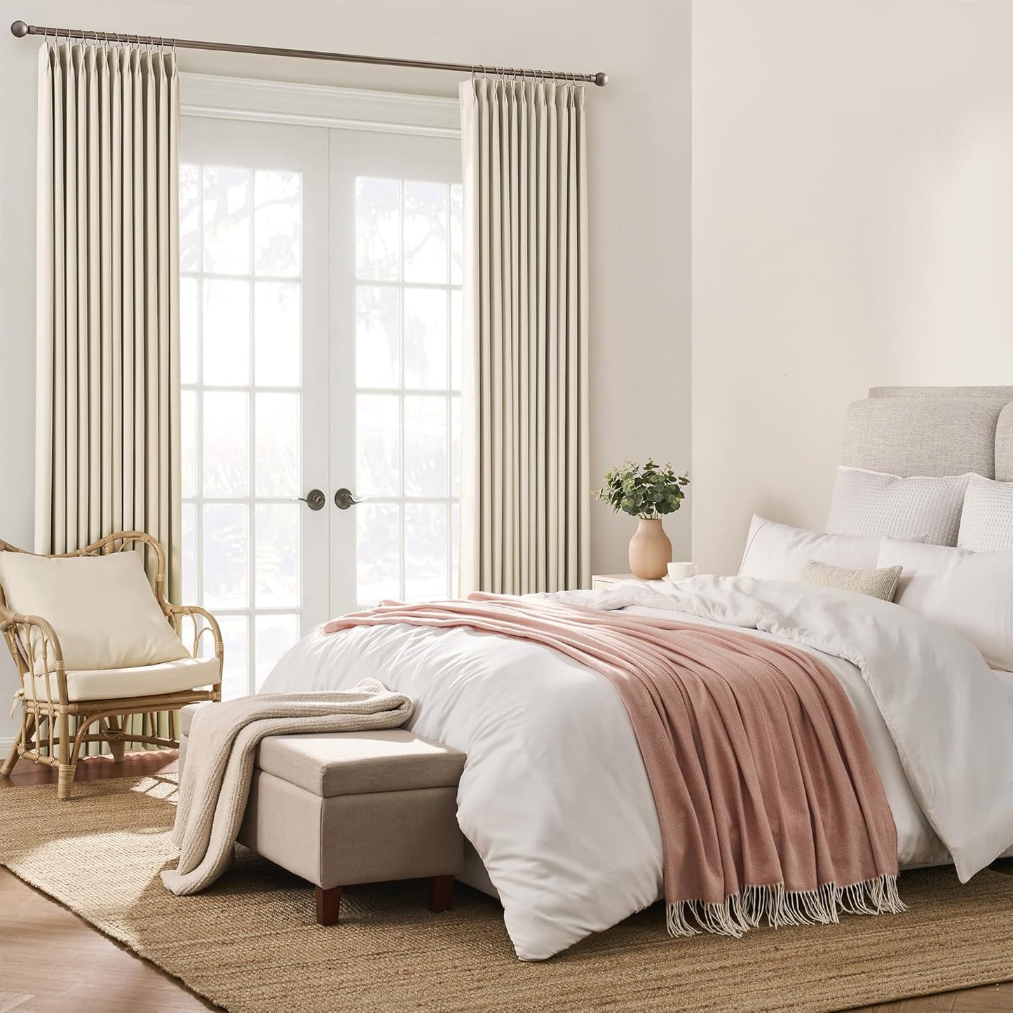 KEQIAOSUOCAI Cream Beige Fancy Track Curtains 90 Inches Long, 72 Inch Wide Blackout Double Window Treatment Sound Dampening Drapes for Bedroom/Living Room(Pinch Pleated,2 Panels, W72 x L90)