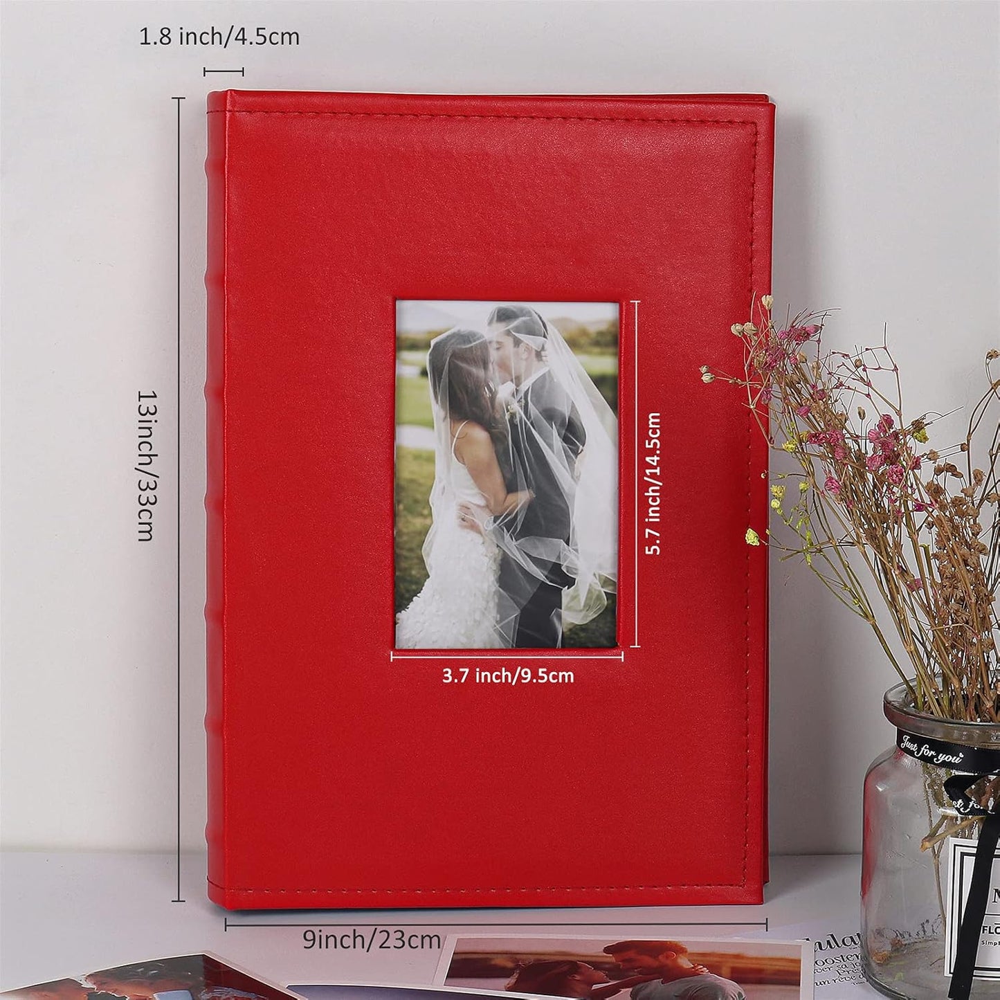 RECUTMS Picture Albums 4x6 Leather Cover 300 Photo Sleeves Photo Albums Book 3 Per Pages Horizontal Photo Picture Wedding Anniversary Picture Book(Red)