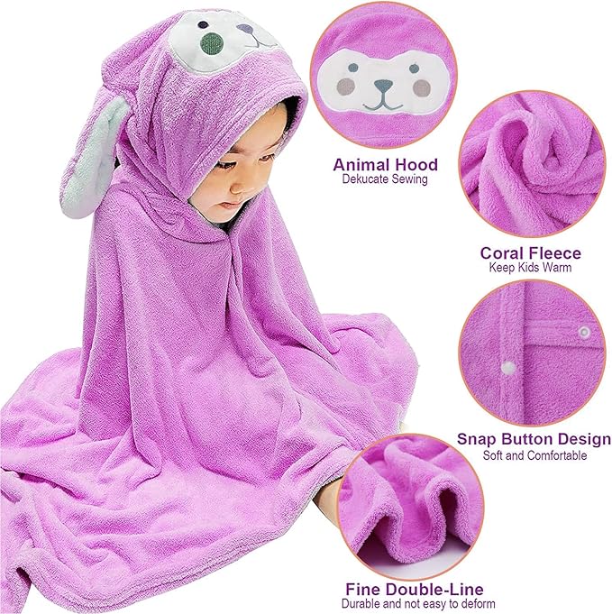 Visen Premium Hooded Towel for Kids,-28×55 INCH Large Size Kids Bath Towel,Ultra Soft Hooded Towel Wrap for Boys Girls, Highly Absorbent Bathrobe Blanket Gifts for Toddlers Shower (Purple)