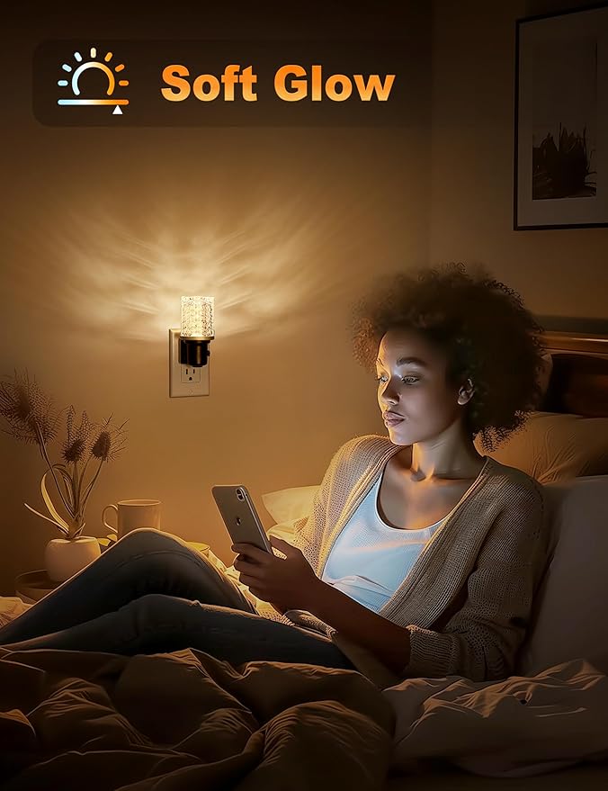 JandCase LED Night Light, Dimmable Night Lights Plug into Wall, Modern Nightlight with Auto On Off Light Sensor, 3000K Soft White Night Light 0-100LM Brightness for Bathroom Hallway Bedroom Decor