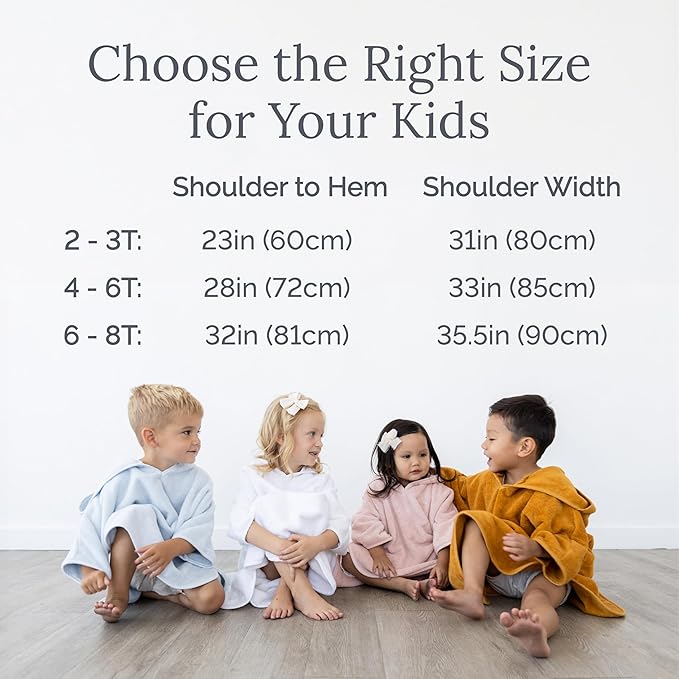 Natemia Towel Poncho Kids (Blue) - 100% Organic Turkish Cotton - Machine Washable Poncho Towel for Girls, Boys- Soft on Sensitive Skin - Toddler Hooded Beach Towels - Perfect Baby Registry Gift (2-3T)