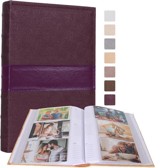 RECUTMS Photo Album with Writing Space 4x6 300 Pockets Photo Book,Leather Cover Picture Album with Memo Areas for Wedding Anniversary Family Baby Couple Valentines Graduation Travel (Purple)