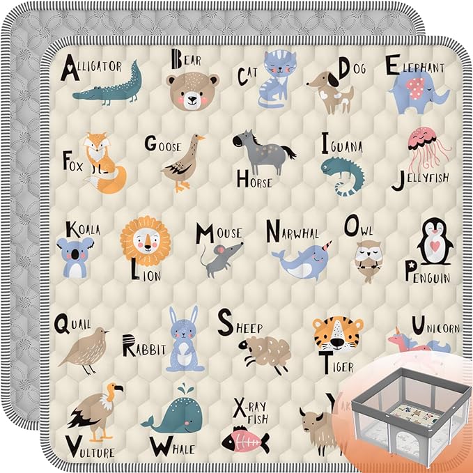 Baby Play Mat 50" X 50", Thickened Soft, Waterproof and Non-Slip Crawling Floor Pad, Machine Washable and Foldable for Floor Playpen
