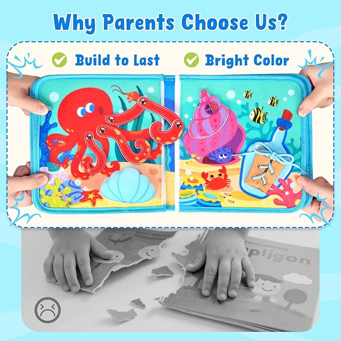 JoyCat Ocean Busy Book for Toddlers 1-3 - Travel Toy Activity Book for 1 2 3 Year Old Boys Girls, Educational Travel Toy with Sea Animals & Life Skills, Toddler Birthday Gift, Autism Sensory Toys