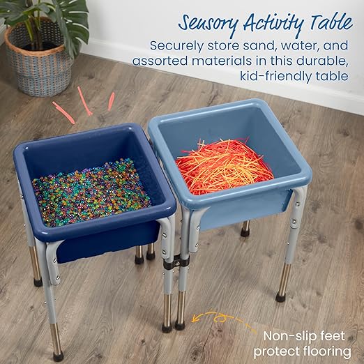 ECR4Kids 2-Station Sand and Water Adjustable Play Table, Sensory Bins, Navy/Powder Blue
