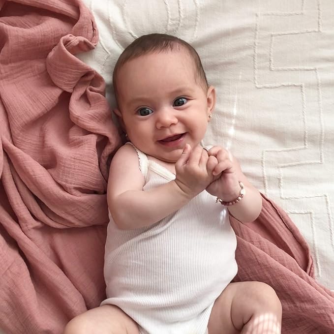 Ely's & Co. Cotton Muslin Swaddle Blanket 1-Pack for Baby Girl— 100% Cotton Muslin Extra-Large Swaddle Blankets (47” x 47”) Dusty Rose