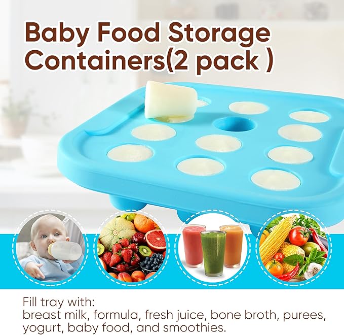 Silicone Milk Freezer Tray - Perfect Storage Container Silicone Baby Food Freezer Tray Mold With Lid for Bone Broth, Purees Baby Food and Purees Color Aqua Blue
