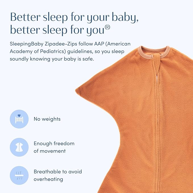 SleepingBaby Zipadee-Zip Transition Swaddle - Cozy Fleece Wearable Blanket with Two-Way Zipper for Baby Sleep - Spice, X-Small (3-6 Month)