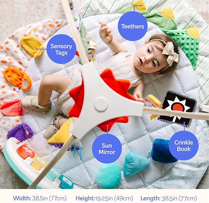 Move2Play, Montessori-Inspired Wooden Interactive Baby Play Gym | Kick & Play Piano | Thickly Padded Floor Play Mat | Tummy Time Must Have | Playmat for Newborns & Infants | Ages 0, 3, 6+ Months