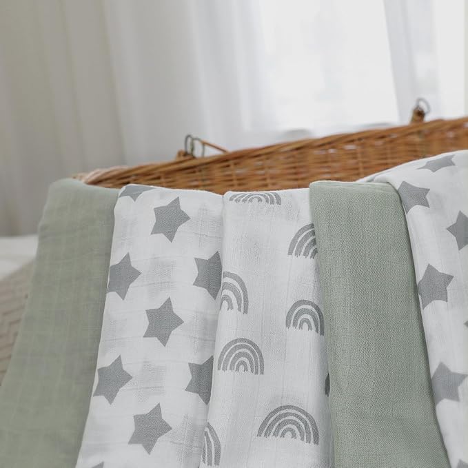 GLLQUEN BABY Receiving Blanket Boy Cotton Muslin Swaddle Blankets Girl Newborn Squares Breathable & Soft Thin Baby Blankets Cloths Double Absorbent Infant Swaddling Wrap - 3 Pack (Star)