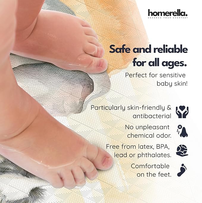 Homerella Baby Bath Tub Mat | Anti Mold Mildew Resistant Non Slip Kids and Adult Bath Tub Shower Mats | 40x16 inch Long with Suction Cups for Secure Grip Hooks for Storage & Drying | Machine Washable