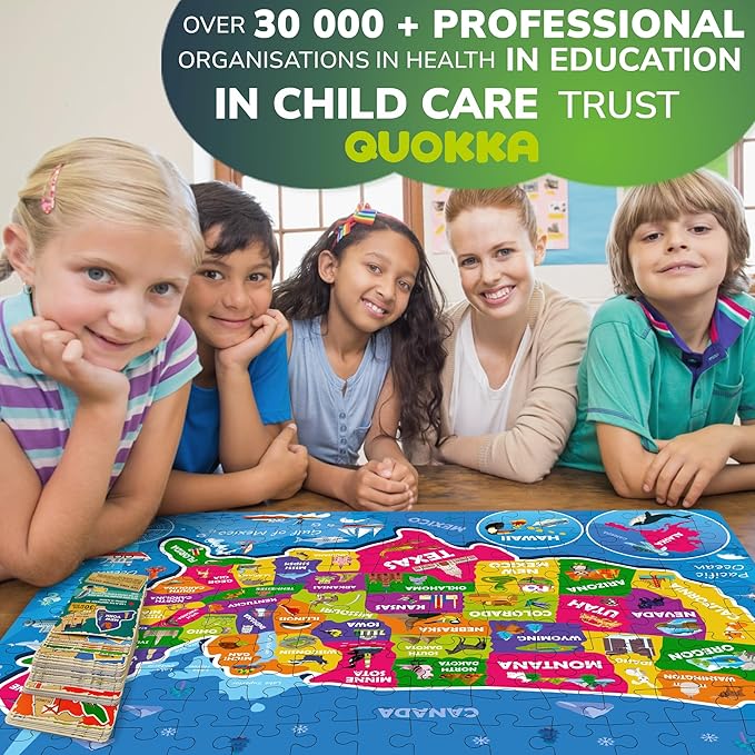 QUOKKA Puzzles for Kids Ages 8-10 - 150 Pcs Jigsaw Puzzles for 6-8 Year Olds - 400+ Facts on 50 Double - Sided Flashcards - Learn USA Education Activity Gift - Shaped Puzzle for Toddlers 4-6