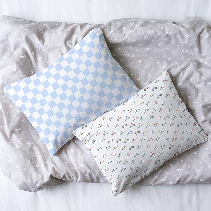 Little Sleepy Head Toddler Pillow with Pillowcase 13x18 - Kids Pillow for Sleeping - Better Neck Support Ergonomic Pillow and Toddler Pillowcase - Best Pillows for Kids (Checkers Baby Blue)
