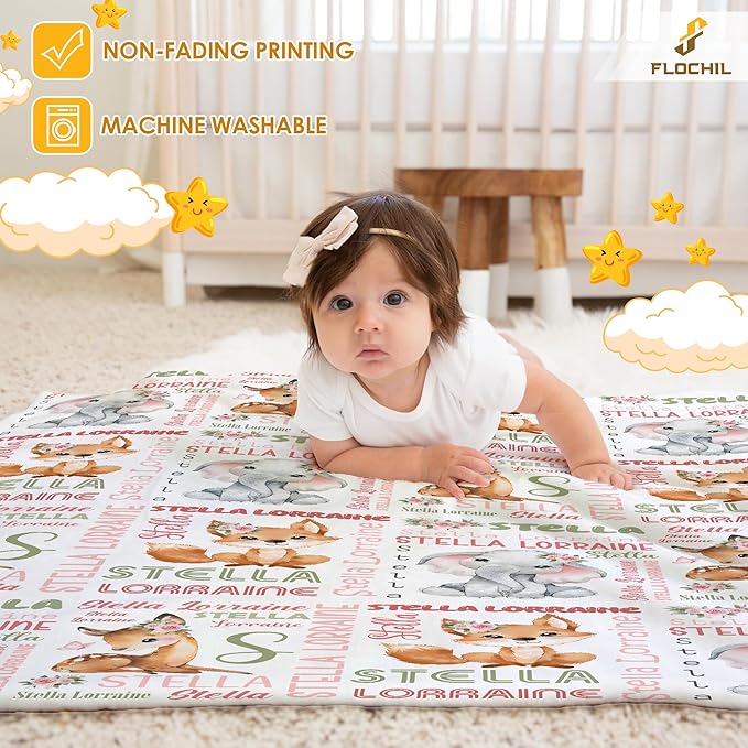 FLOCHIL Personalized Baby Blanket for Girls, Custom Baby Blanket with Name, Customized Baby Products, Gift for Baby, Newborn, Baby Shower (Monogram 2)