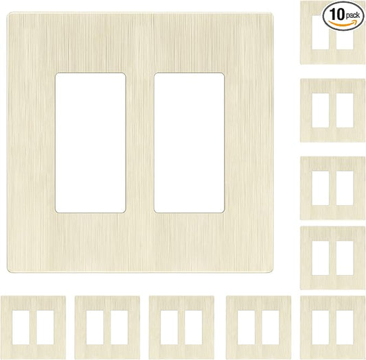 LIDER Matte Finish Double Decorator Switch Cover, Screwless Wall Plate, Mid-Size 2-Gang 4.88" x 4.92", Unbreakable Polycarbonate Thermoplastic, UL Listed, LSWP-32M-BLA10P,Brushed Light Almond, 10 pack
