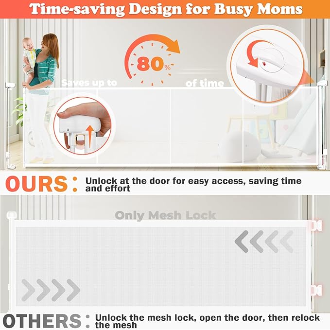 19.7ft Retractable Baby Gates Dog Gate - 236" Extra Wide Expandable Child Safety Gate,37" Tall Toddler Pet Mesh Gate with Reinforced Strips for Doorways,Stairs,Hallways,Outdoor & Indoor Large Openings